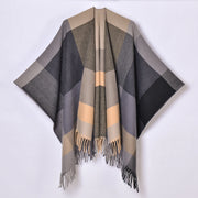 Nuovo scialle diviso con nappe, sciarpa semplice a quadri jacquard da donna