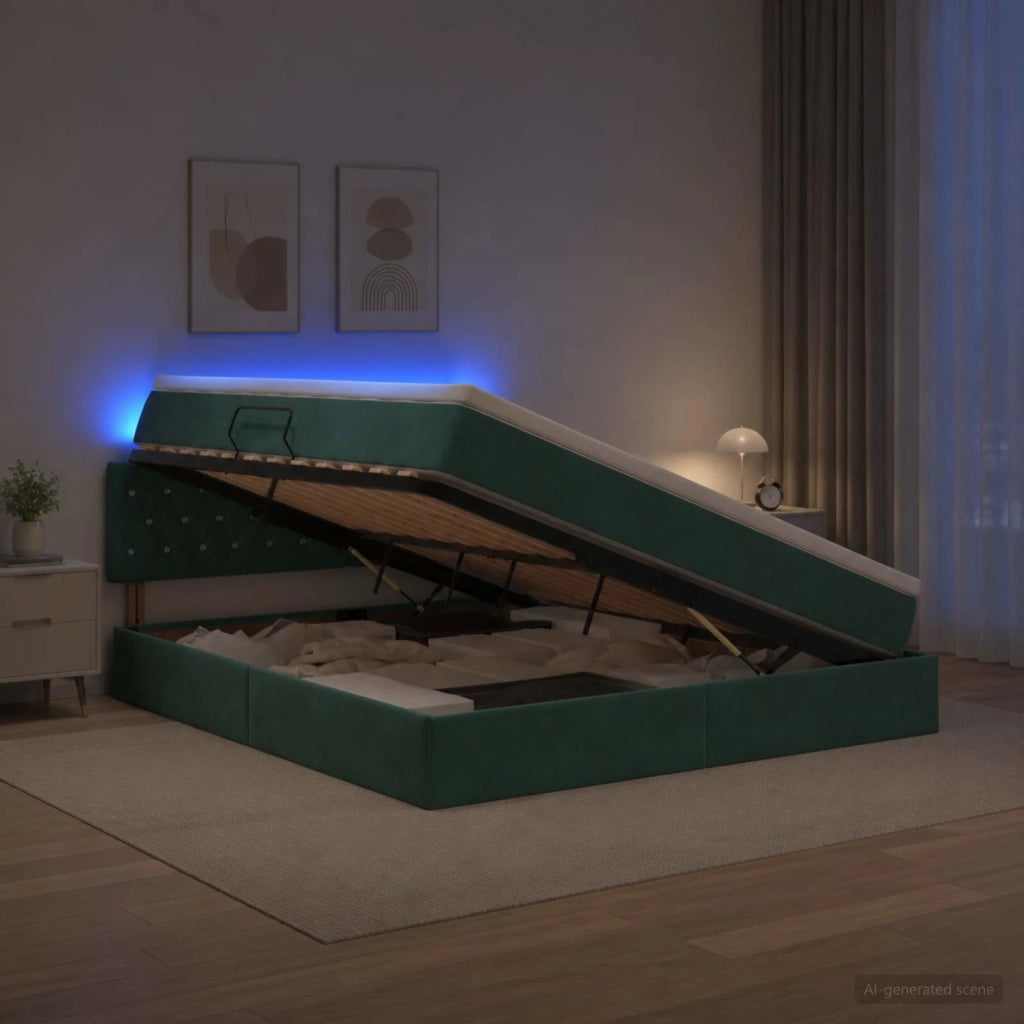 Letto con contenitore LED e materasso Verde Scuro 180 x 200 cm 3459207
