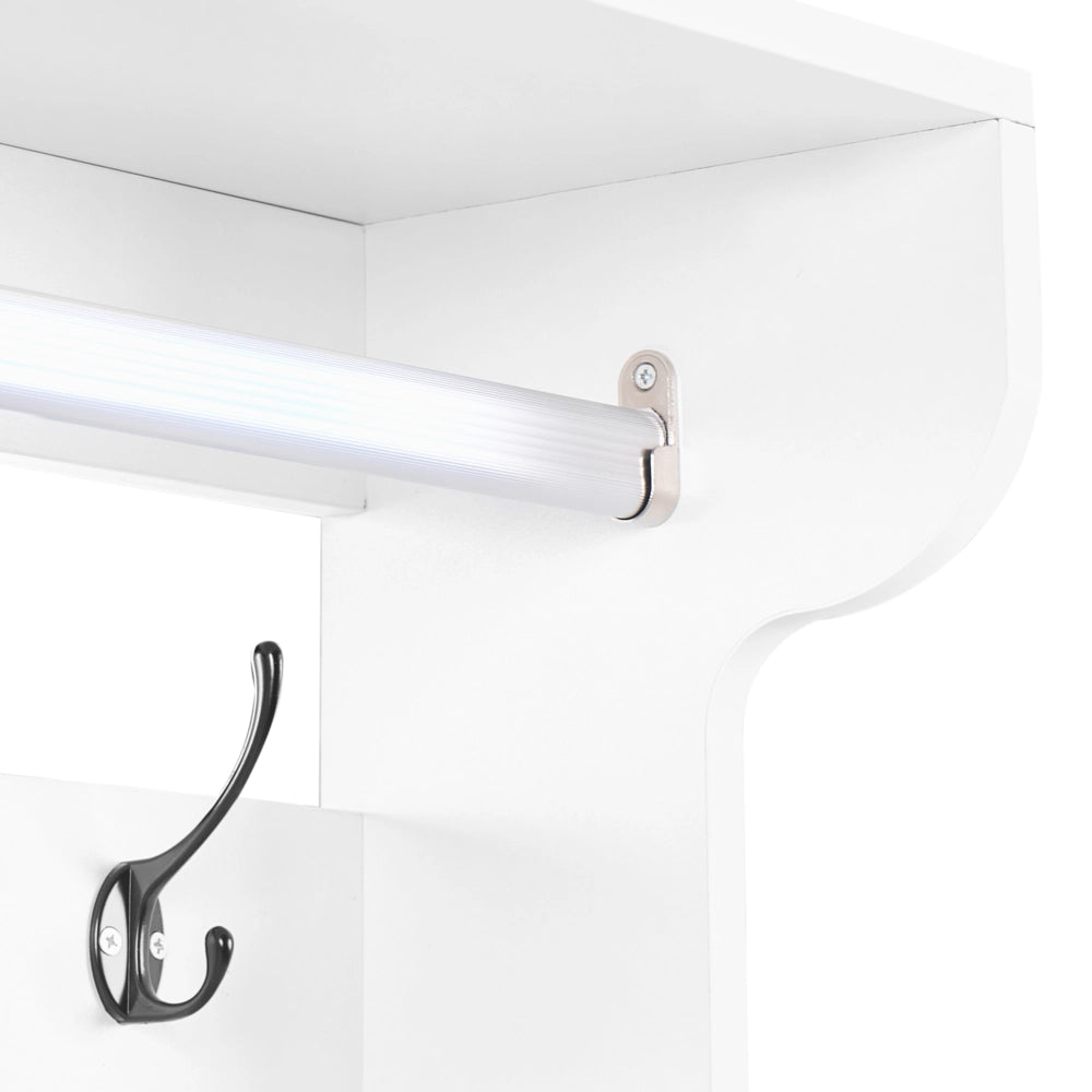 Mobile porta scarpe alto in truciolato bianco 70 x 30 x 200 cm 12 paia di scarpe con cassetti e ganci per un ingresso moderno