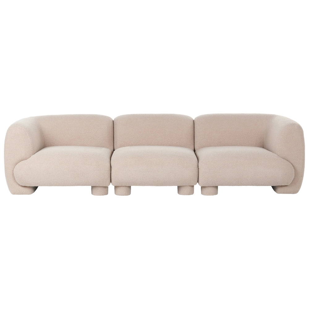 Divano modulare bouclé a tre posti profilo ribassato forma organica beige