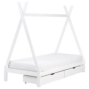 Letto a forma di tenda per bambini Struttura per letto singolo in pino bianco UE 90 x 200 cm con doghe e cassetti