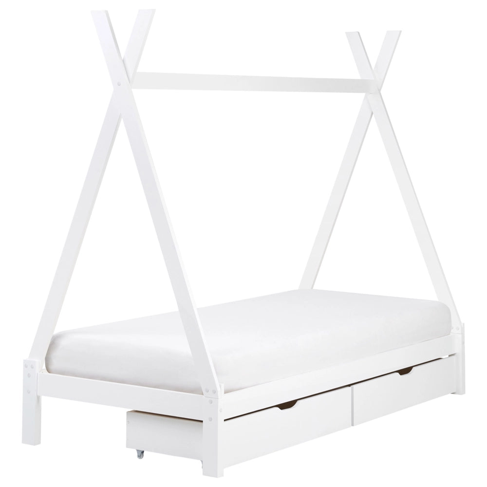 Letto a forma di tenda per bambini Struttura per letto singolo in pino bianco UE 90 x 200 cm con doghe e cassetti