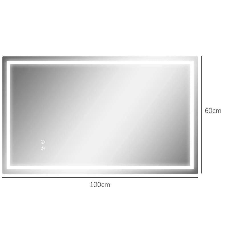 SPECCHIO PER BAGNO CON LUCI LED REGOLABILI A 3 COLORI E STRATO ANTIURTO IN VETRO E METALLO 100X3X60 CM