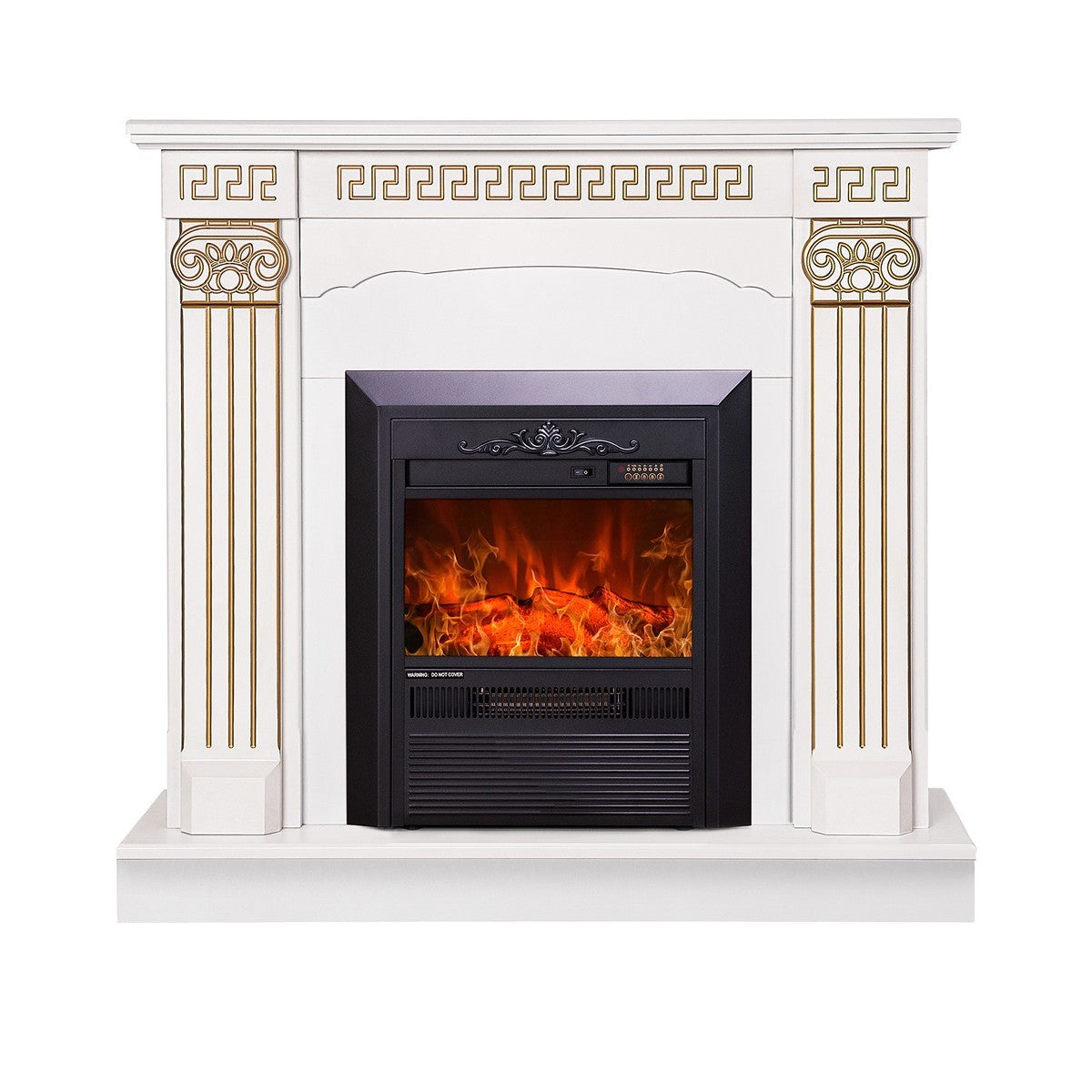 Camino Elettrico da Pavimento 102x110x30 cm Effetto Fiamma 2000W Calisto & Cristina Bianco