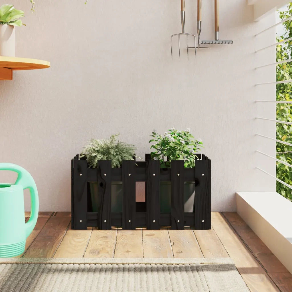 Fioriera Giardino a Recinzione Nera 60x30x30 cm Massello Pinocod mxl 107615