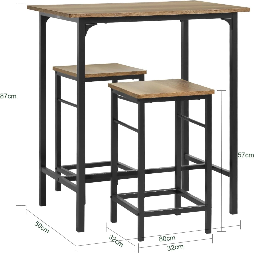 Set Tavolo da Bar Alto con 2 Sgabelli - Tavolo Salvaspazio per Cucina Piccola e Balcone, Stile Industriale Moderno - Tavolino Alto da Esterno per Giardino o Terrazzo OGT10-PF