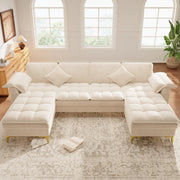 DIVANO A U 4-5 POSTI 262x134x86 cm Chenille Beige con 2 cuscini