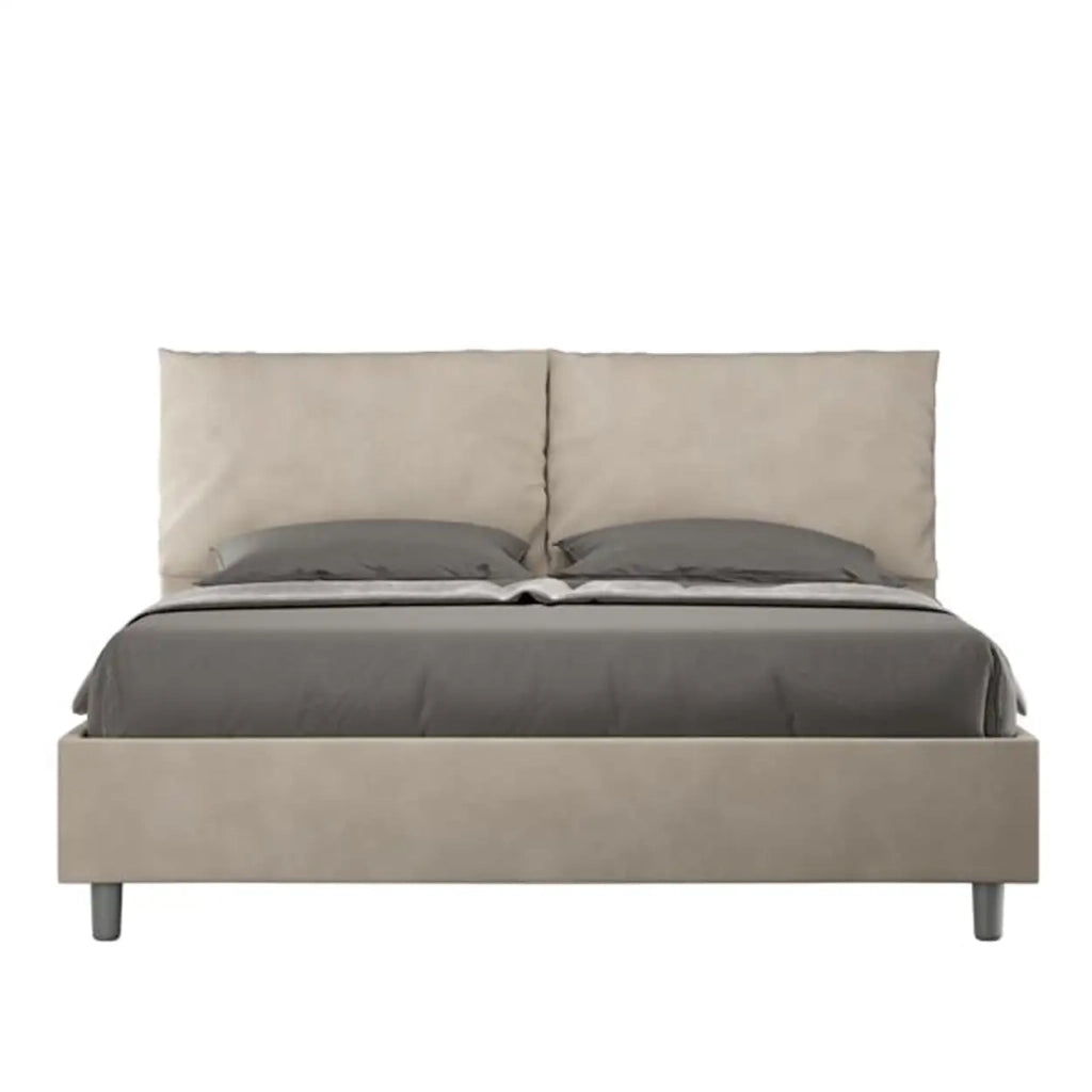 Letto matrimoniale senza rete imbottito 160x190 microfibra sabbia Antea