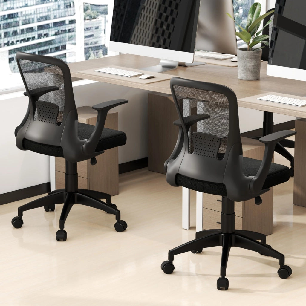 Sedia girevole per scrivania regolabile in altezza e schienale regolabile-Sedia da ufficio ergonomica in rete per ufficio a casa Nero