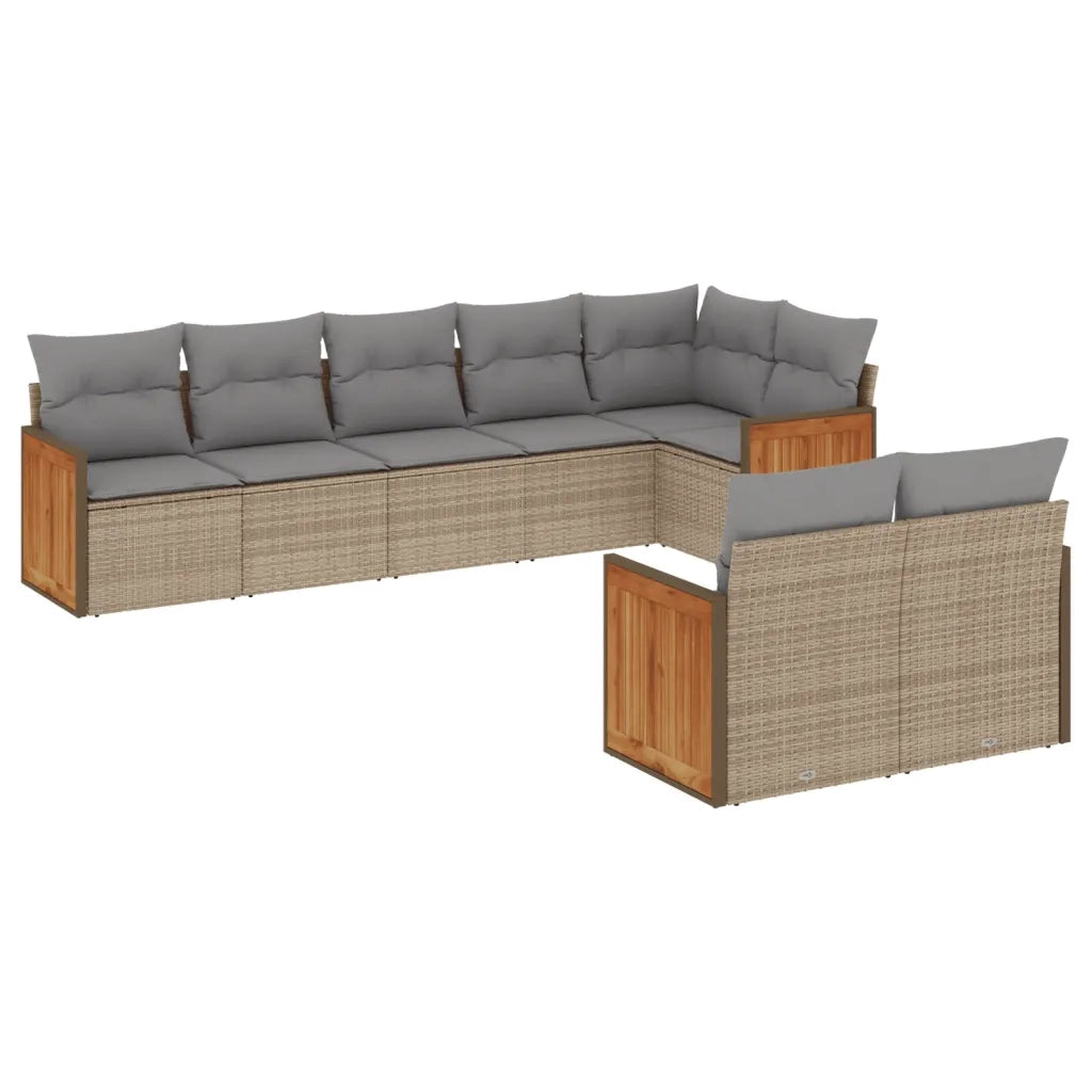 Set Divano da Giardino 8 pz con Cuscini Beige in Polyrattan 3227830