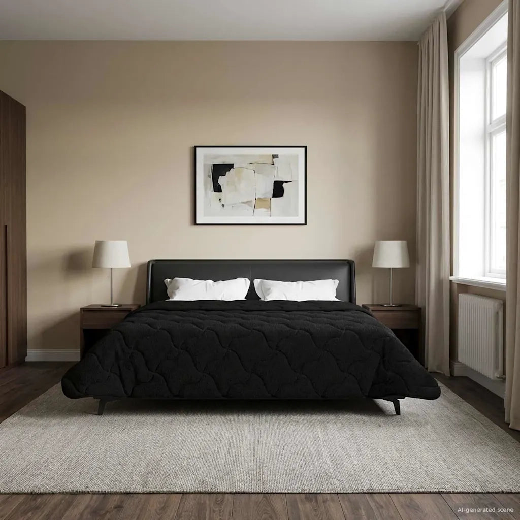 Piumone | Duvet Estivo Nero 240 x 260 cm Microfibra e Fleece Teddy