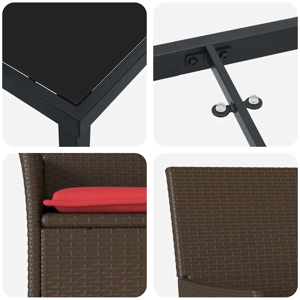 Set di tavolo e sedie con cuscino 7 pcs Marrone Rattan in PE