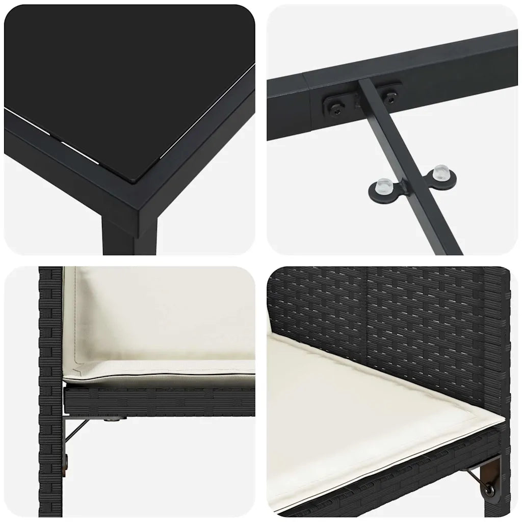 Set da Pranzo per Giardino con cuscino 5 pcs Nero polyrattan 3380006