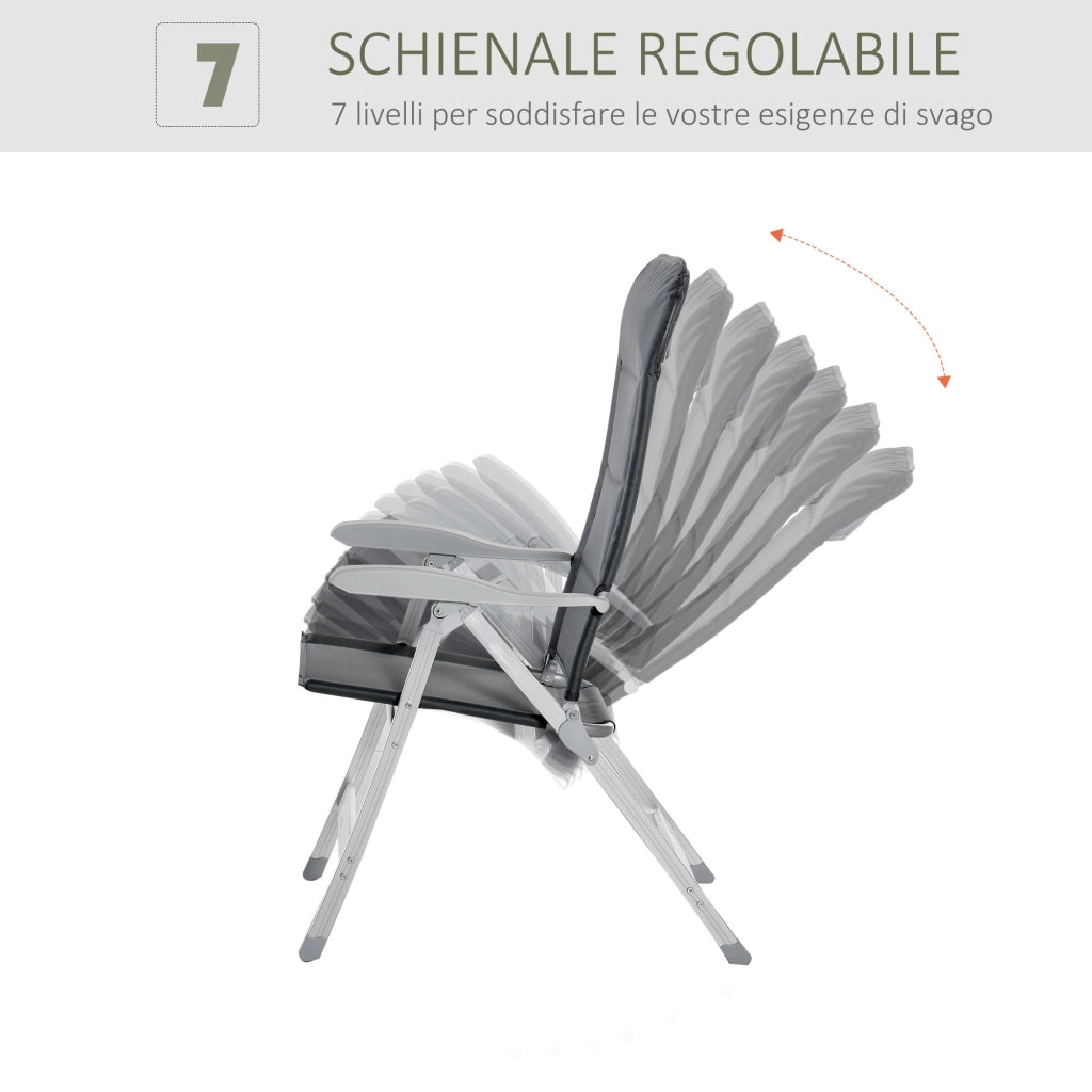 Sedia da Esterno Pieghevole con Braccioli ¨C Zephmum ¨C Grigio, Alluminio, Tessuto, 75x61.5x76-115 cm