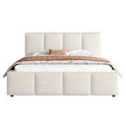 Letto Matrimoniale 160 x 200 cm; 2 Posti - Testiera Imbottita; Struttura Incassata - in Bouclé - Beige