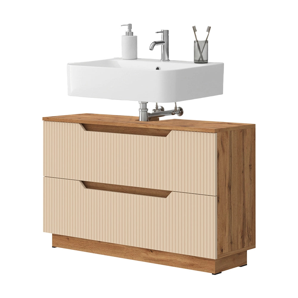Vicco Mobile sottolavabo per bagno Rovere/cashmere a righe 99.4 x 62.5 cm con 2 cassetti