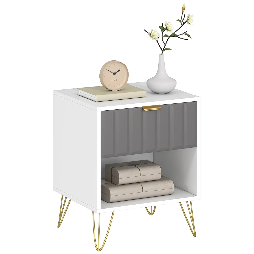 Comodino con cassetto e ripiano ¨C Minimal ¨C bianco, acciaio, 45x40x55