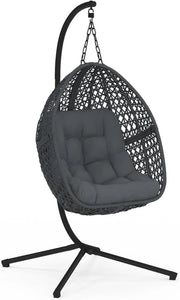 Poltrona a Luna sospesa in Rattan Traforato con Cuscino Grigio