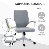 Sedia da Ufficio Ergonomica con Altezza Regolabile, Sedia Scrivania Imbottita Girevole 360° e Funzione Dondolo, in Tessuto effetto Lino Traspirante, per Studio, Grigio