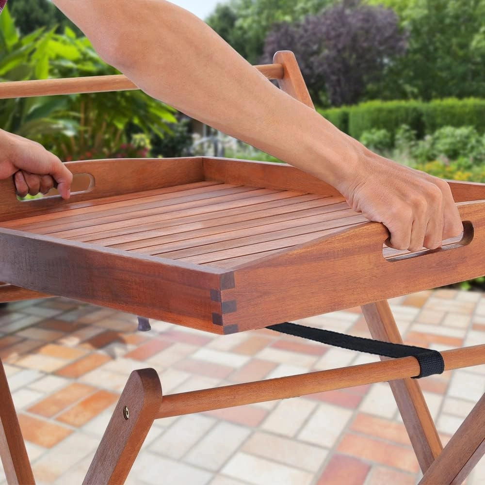 ® Carrello da Cucina Portavivande in Legno di Acacia Certificata FSC® 2 Ripiani Vassoio 3 Portabottiglie Giardino