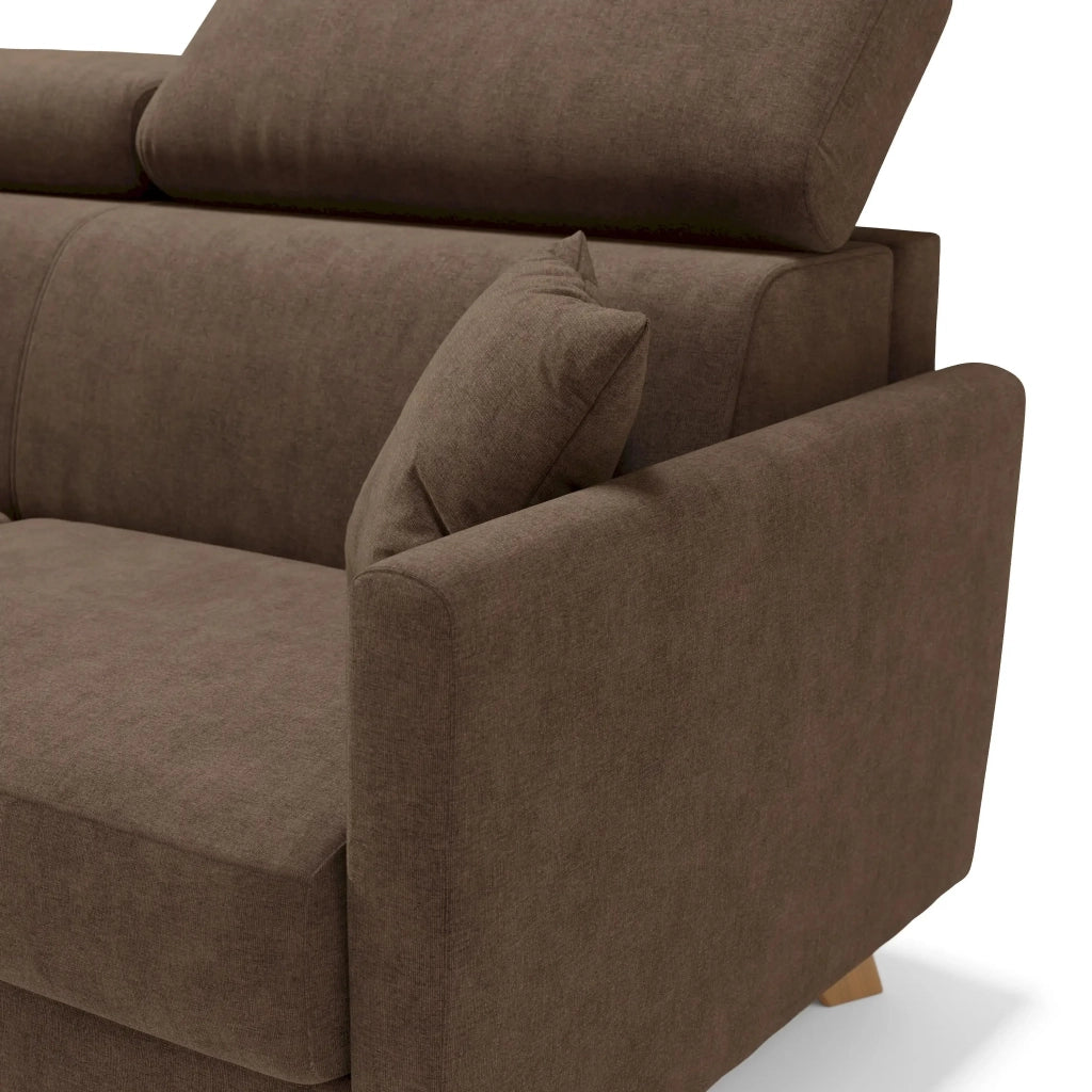 Francy Divano letto matrimoniale con poggiatesta regolabili in tessuto impermeabile e smacchiabile T17 180 cm (mat. 140x197) marrone