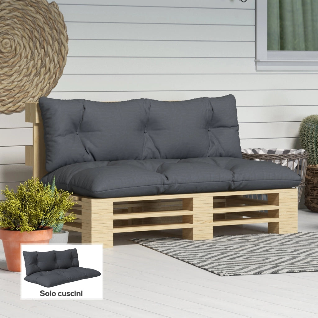 Set 2 Pezzi Cuscini da Giardino per Divani e Pallet in Poliestere con Imbottitura Spessa, Grigio Carbone