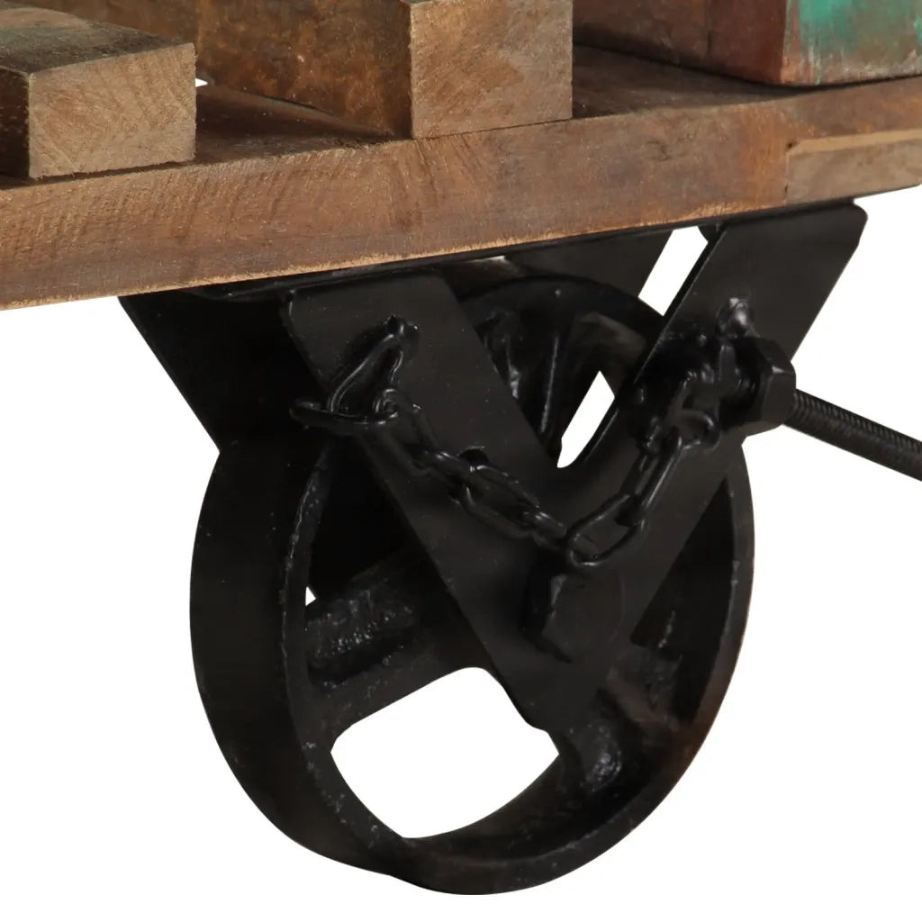 Tavolino con Ruote 40x40x42 cm in Legno Massello di Recupero 338005