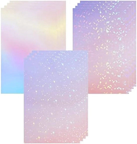 12 fogli di pellicola hologramma A4, adesivi vinili hologrammatici con 3 disegni - arcobaleno, stella e vetro - per artigianato, decorazione e calendari dell'Avvento