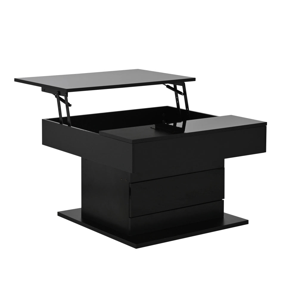 Tavolino da caffè 70x70x45 cm rialzabile; girevole 360°; in pannello truciolare nero lucido
