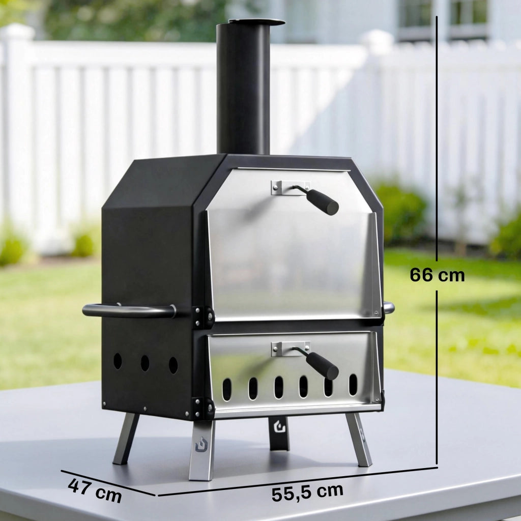 Barbecue a legna e carbone 2 livelli con pietra refrattaria e paletta ¨C zephmum ¨C nero 30 cm