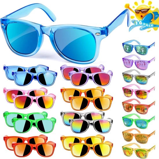 Set di 16 pezzi di occhiali da sole per bambini, adatti per bambini dai 3 ai 8 anni, protezione UV, occhiali da sole neon colorati, ideali per feste per bambini.