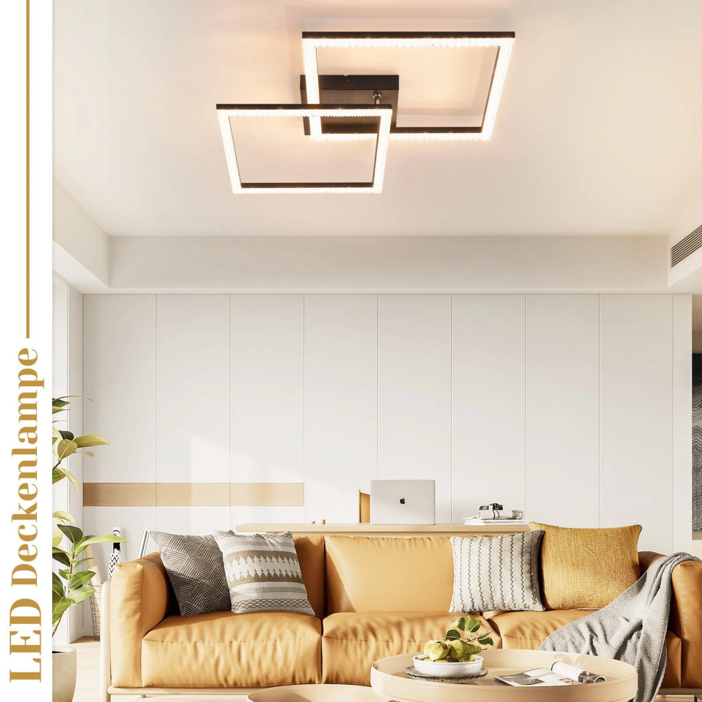 ZMH Lampada da soffitto plafoniera LED 24W nera cristallo luce bianco caldo moderna per soggiorno camera letto cucina