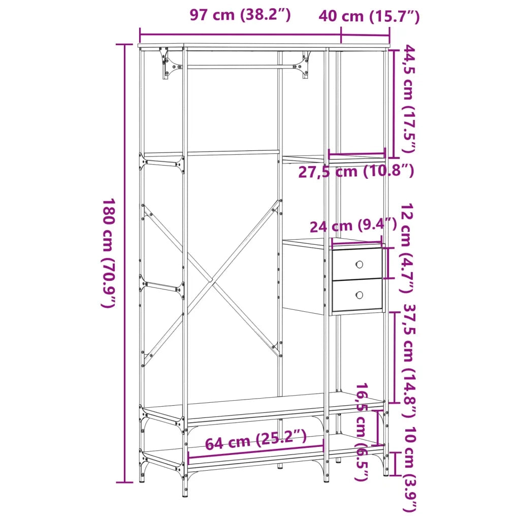 Appendiabiti con Scaffali Rovere Fumo in Legno Multistrato