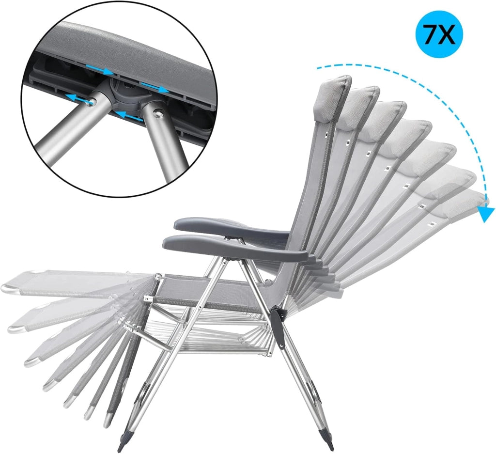 ® Set 2pz Sedia da Giardino Schienale Alto Alluminio Regolabile 7 Livelli Tessuto Traspirante Sedie Campeggio