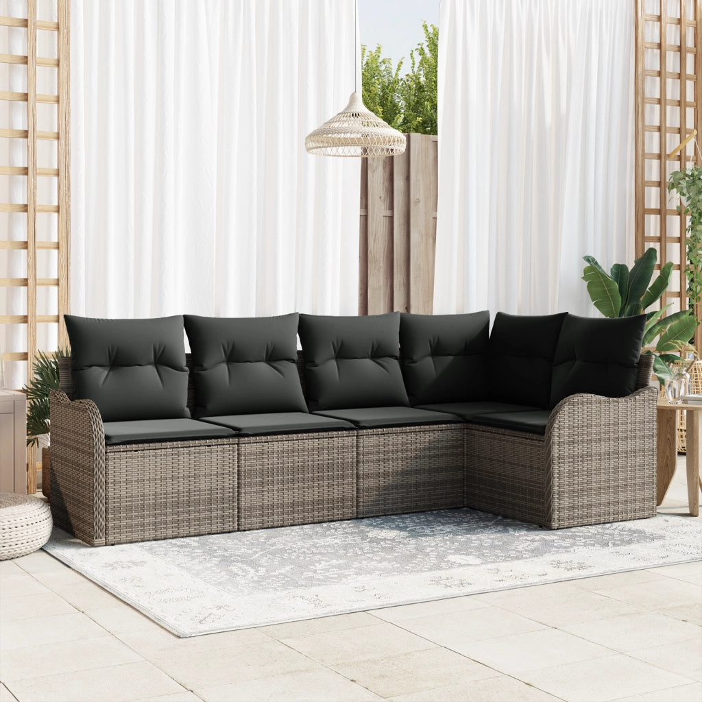 Set di divani da giardino  5 pezzi con cuscini grigio polirattan