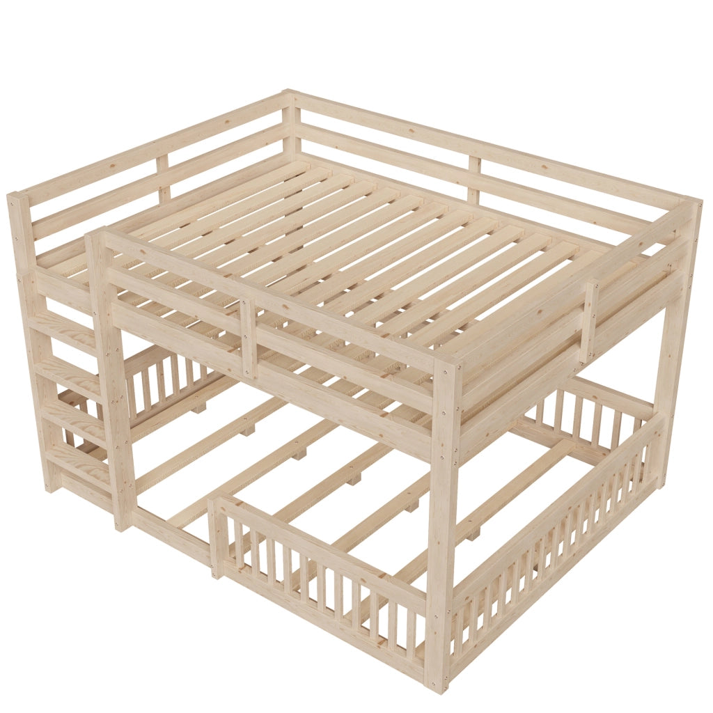Letto a castello 160x200 cm con sponde; in legno di pino e MDF; colore naturale