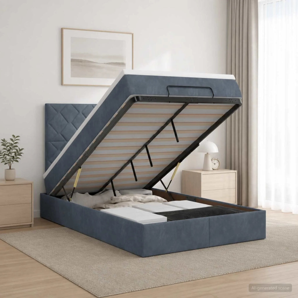 Letto Ottomano con Materasso e LED Grigio Scuro 120 x 200 cm 3458368