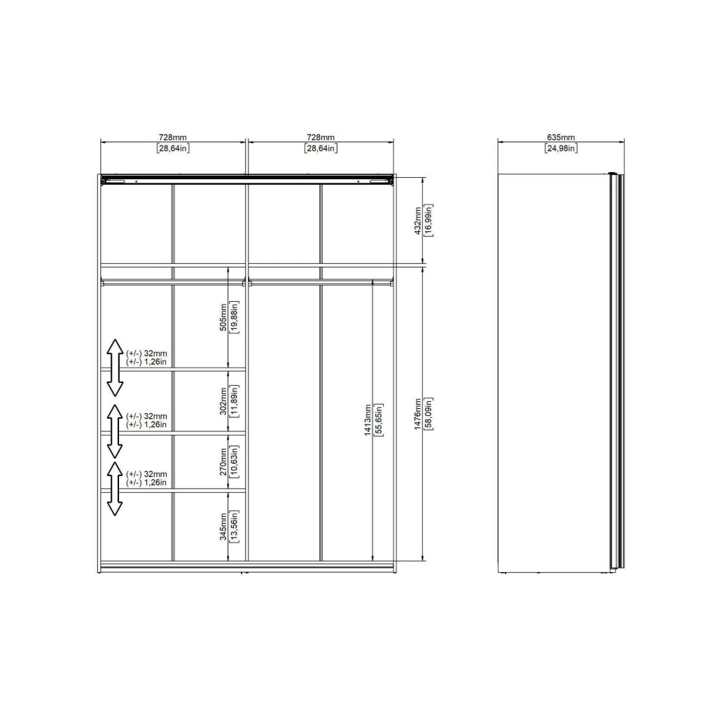 Guardaroba 2 ante Maurice, Mobile camera da letto, Cabina armadio portabiti, Armadio appendiabiti, 150x61 h200 cm, Bianco lucido