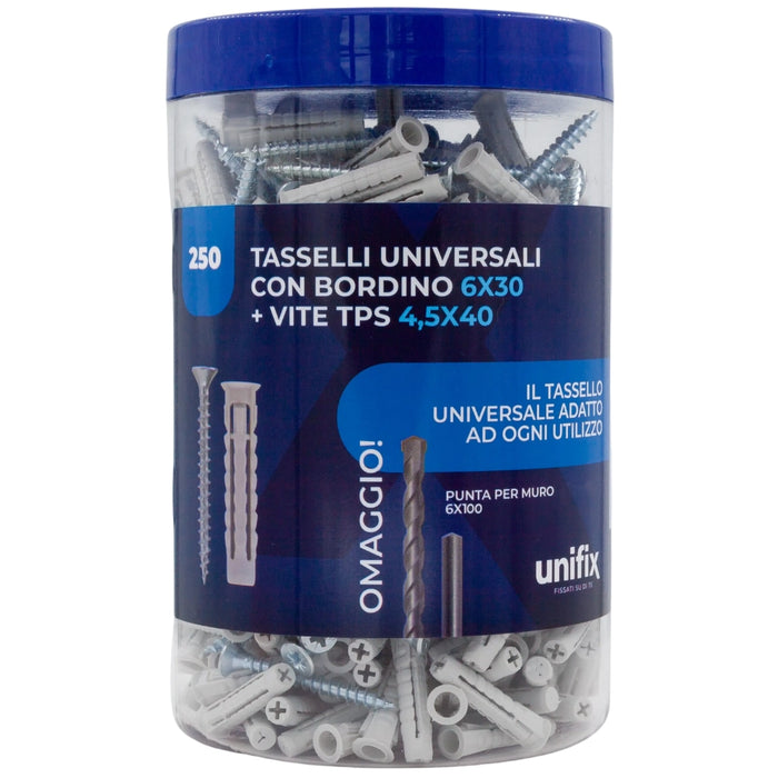 Tassello universale 8x40 con vite tps 5x50 e punta per muro 8x120 box 125 pezzi
