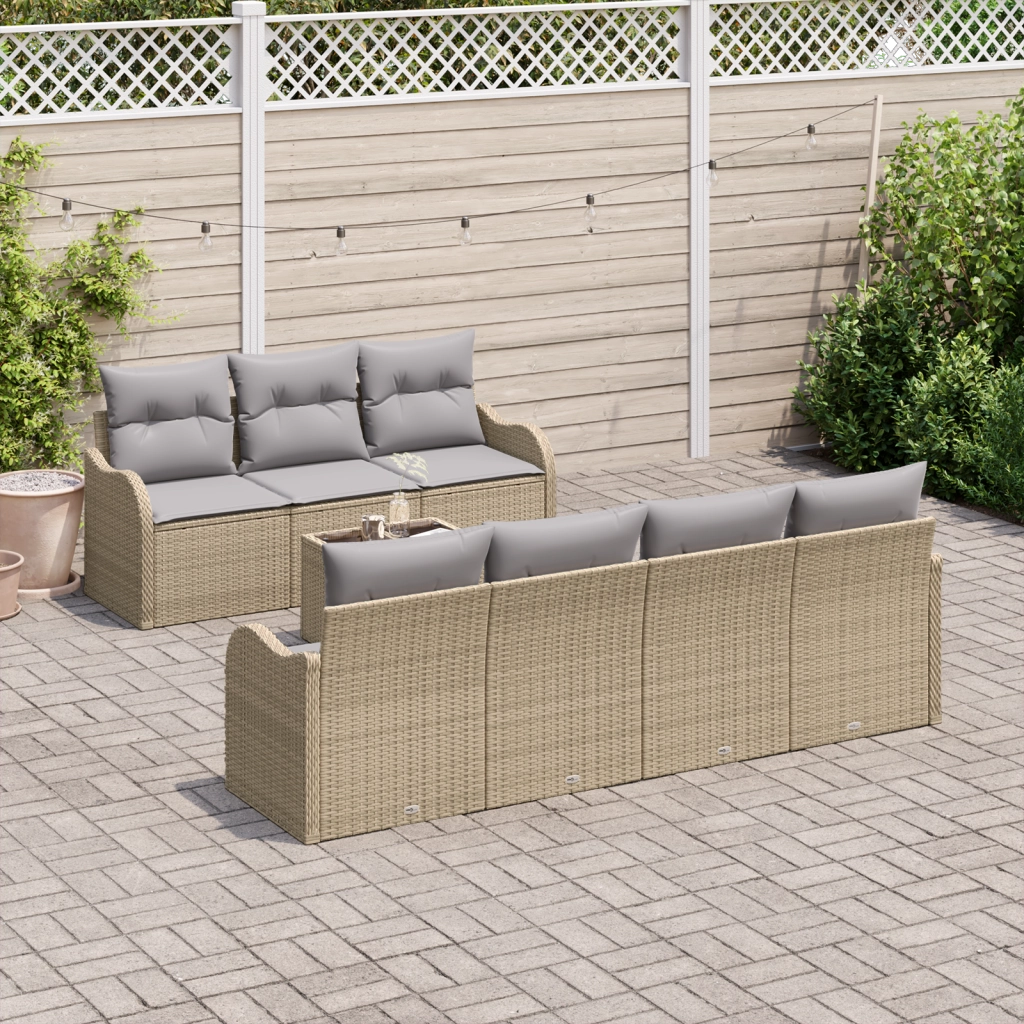Set Divano da Giardino da 8 Pezzi con Cuscini Beige