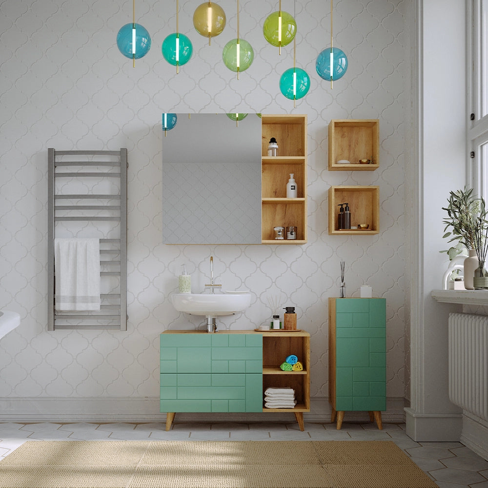 Vicco Mobile sottolavabo per bagno Verde menta 90 x 59 cm con 2 cassetti
