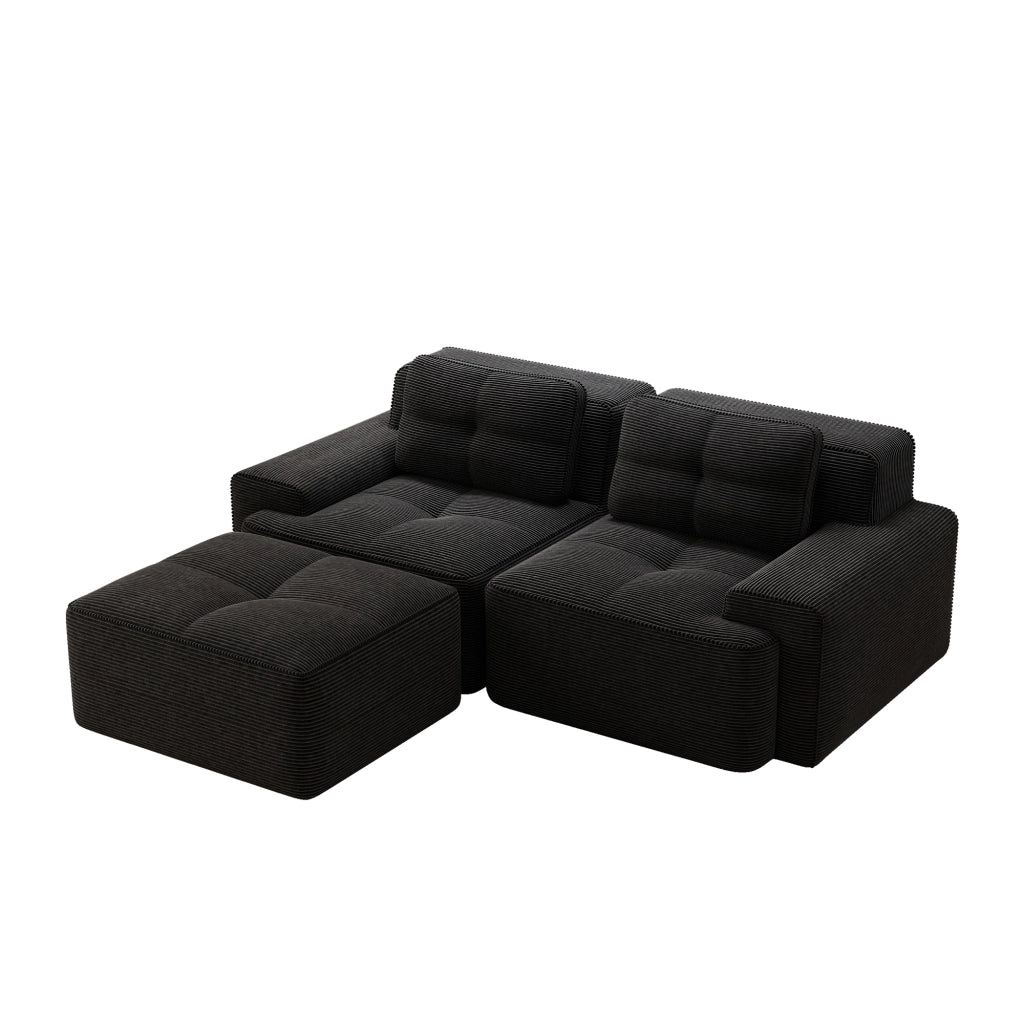 Divano Modulare Angolare con Ottoman ¨C MINIMAL ¨C Velluto a Coste, 2 Posti, Nero