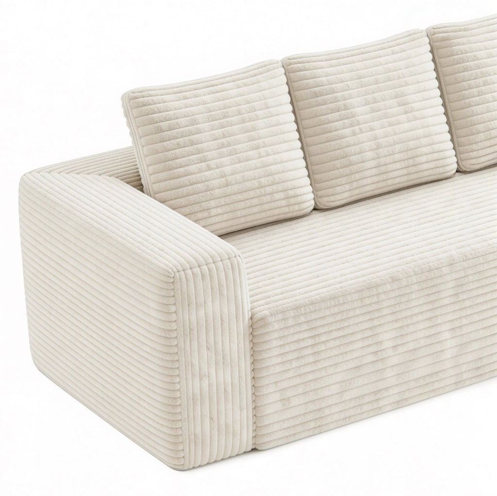 Divano modulare angolare a L con chaise; senza montaggio; beige in velluto a coste