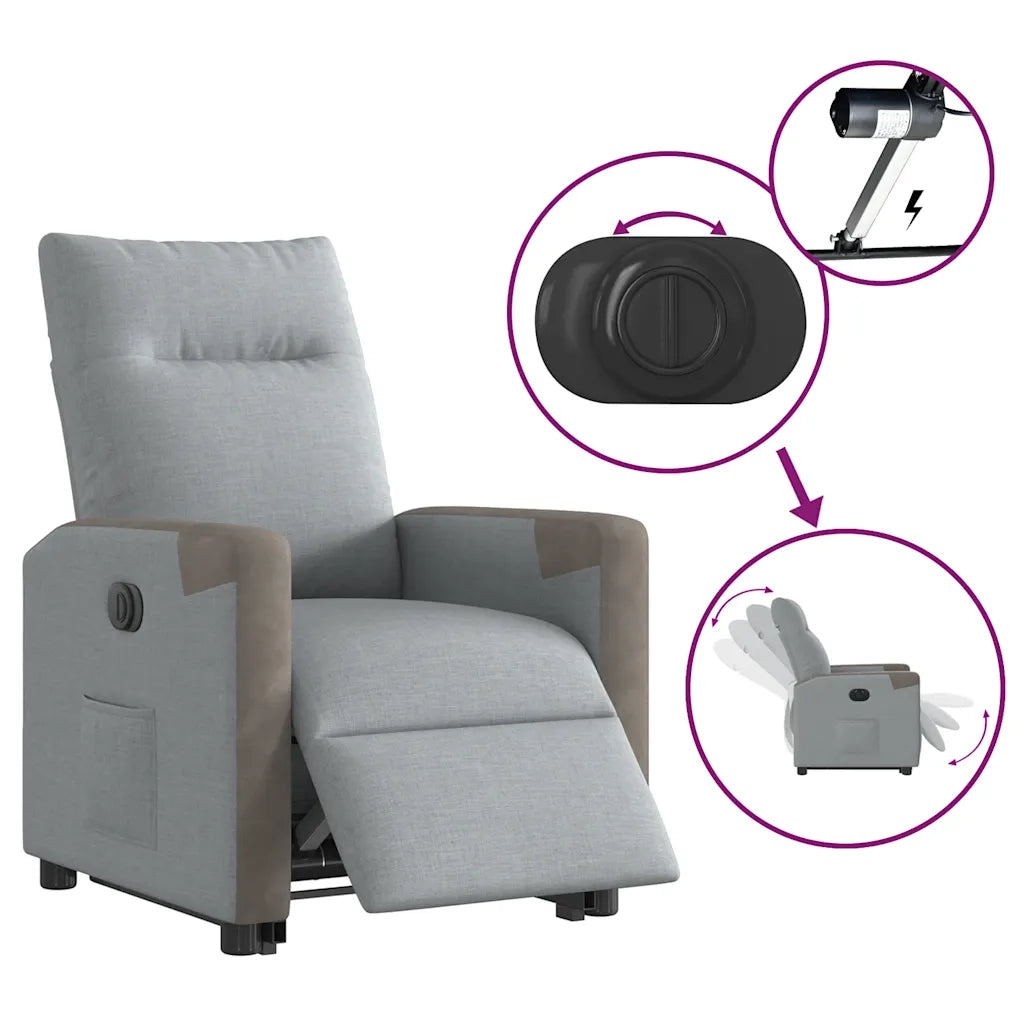 Divano Sedia-Poltrona Reclinante Alzapersona Elettrica Grigio Chiaro Tessuto 415108