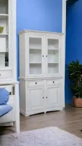 Credenza cristalliera in legno 2 ante Shabby chic bianco anticato mod goccia