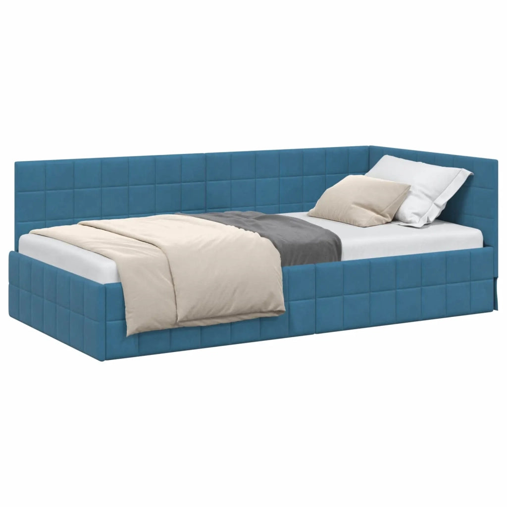 Letto singolo | Letto per adulti | Cornice del letto ad angolo Blu 90 cm x 200 cm Velluto