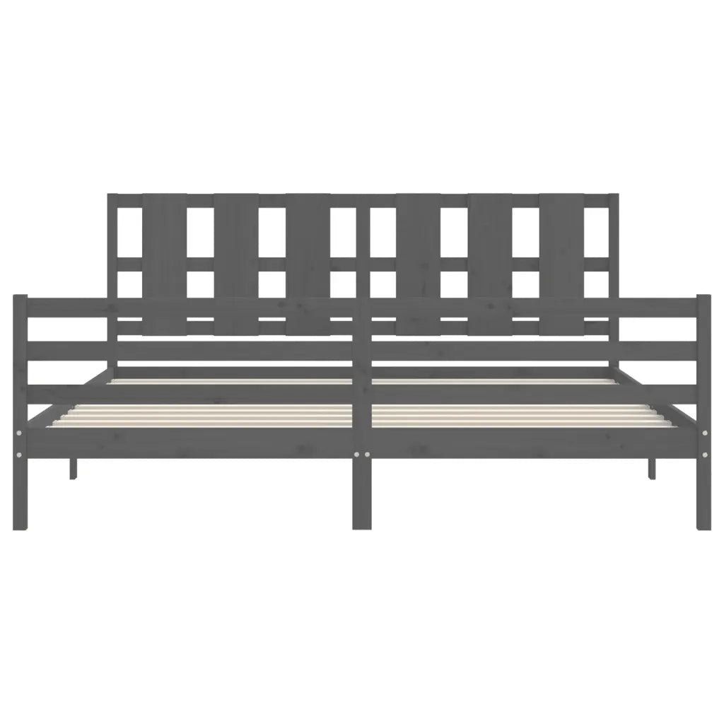 Letto matrimoniale | Letto per adulti | Giroletto con Testiera Grigio 200x200 cm in Legno Massello