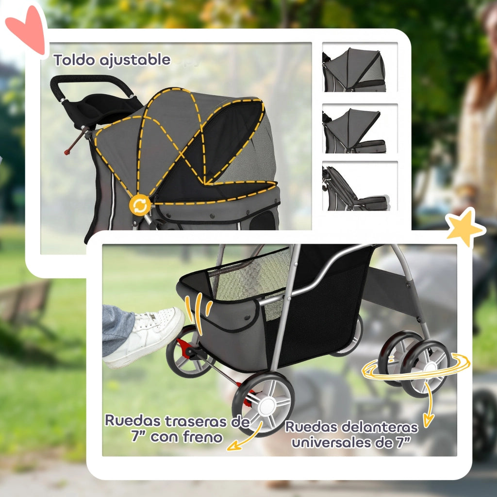 Carro per cani con cuscino lavabile e ruote ¨C zephmum ¨C 77x44x102 cm grigio scuro