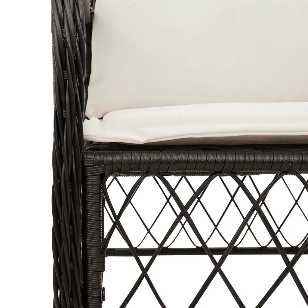 Set da BistrÃ² 3 pz con Cuscini Nero in Polyrattan