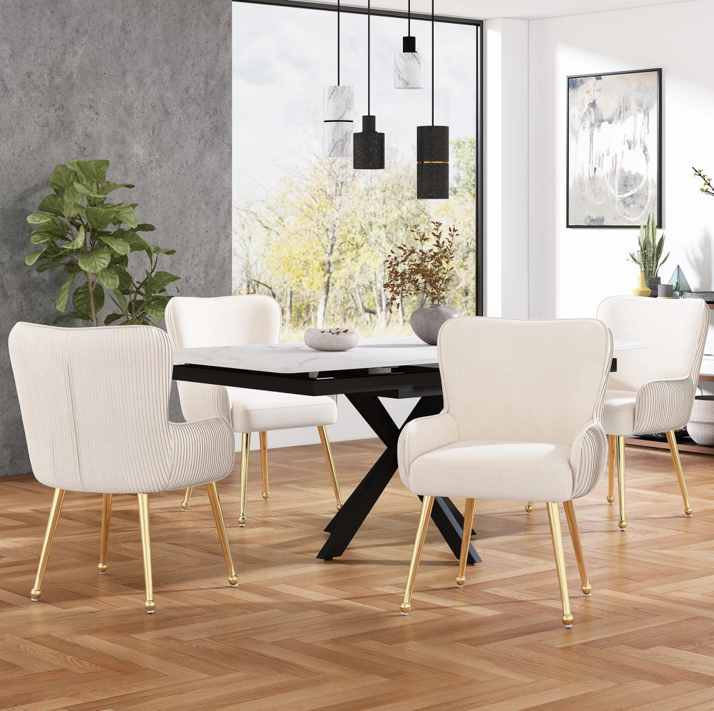 Set 2 sedie imbottite in velluto beige con gambe dorate
